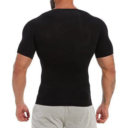 Mens Slimming Compression Shirt Body Shaper V-Neck Undershirt Shirts Workout Abs Abdomen Tummy Control Shapewear Tops