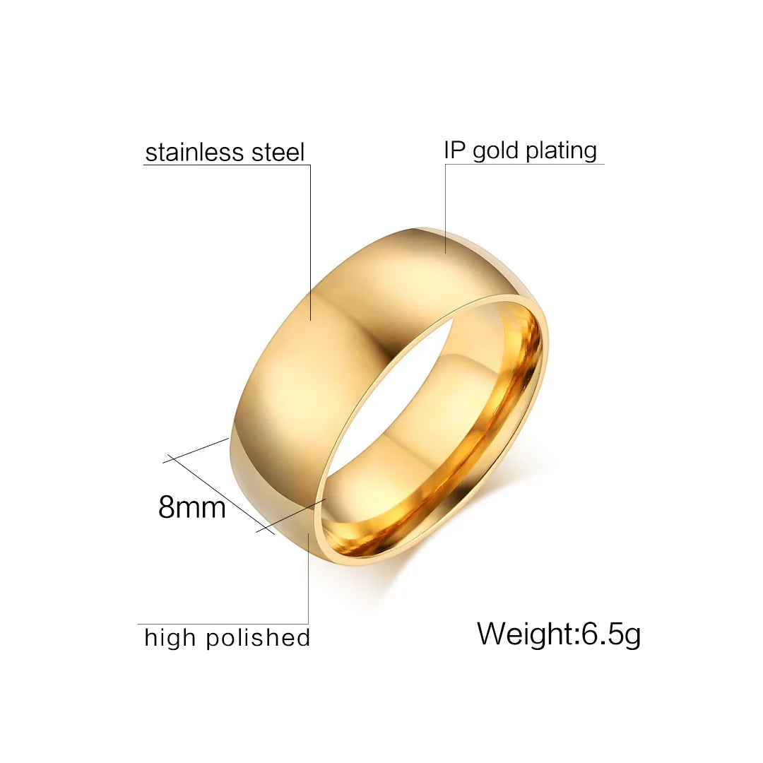 Gold Color Wedding Band Engagement Stainless steel Ring  for Women Men US Sizes 4 5 6 7 8 9 10 11 12 13 14 15 Free Shipping