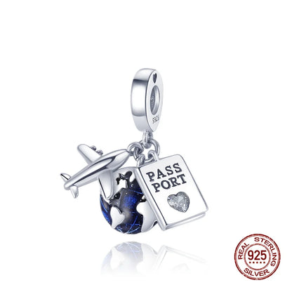 Original Charms 925 Silver Three-In-One Airplane Travel Luggage Charms Bead Fit 3mm Original Bracelet Womens DIY Jewelry Gifts