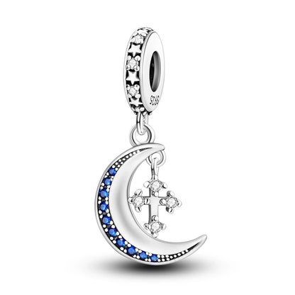 Fit Original Bracelet Silver Plated Cat Moon Shape Stars Love Charms Pendants For Women Jewelry Making Gift