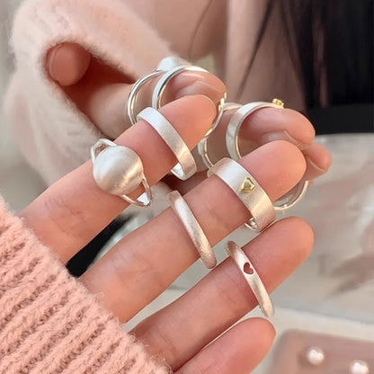 Korean Style Niche Frosted Combination Rings for Women, Fashionable, Simple, Everyday Korean Style Stackable Rings, Unique Autumn and Winter Statement Index Finger Rings