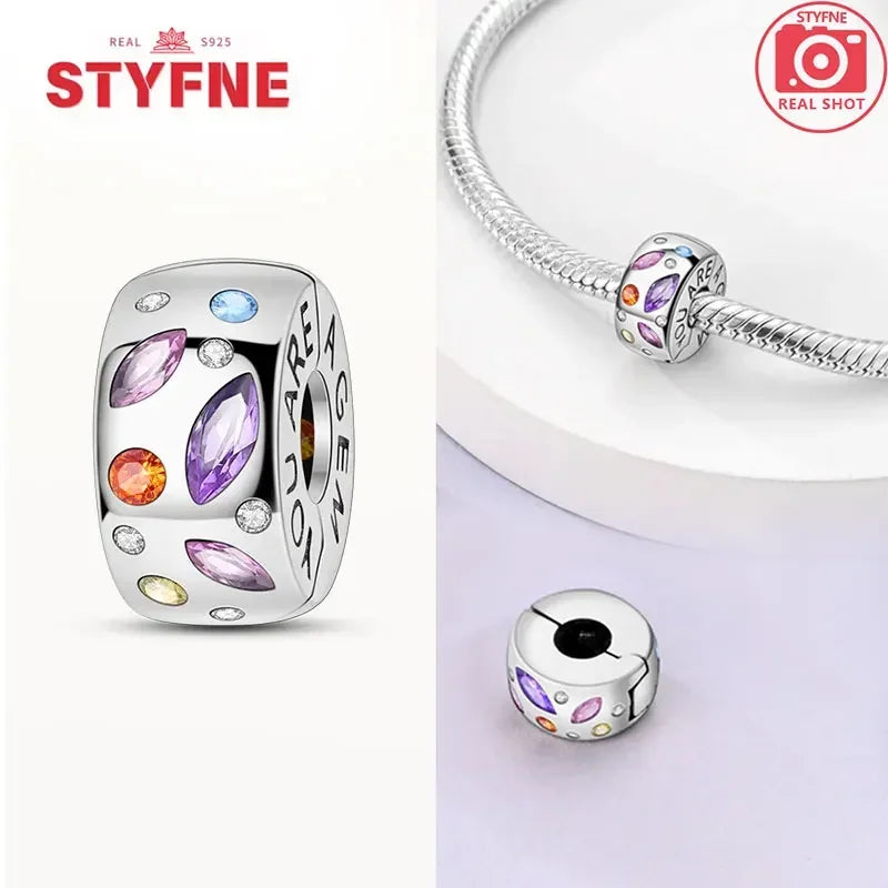 Real Silver 925 Clip Charms Heart Beads Stopper Safety Chain for Original Bracelet Making Fine Jewelry Gifts for Women Diy