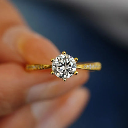 Luxury 100% Real 18k Gold Ring Women's Six-claw Diamond Ring 6.5mm Round 1ct 1 karat Moissanite Wedding Ring
