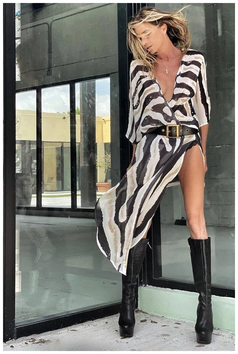 BIKINI Women Beach Dress Cover-Ups Long Stylish Tie Dye Open Front Beach Outfits Bathing Suit