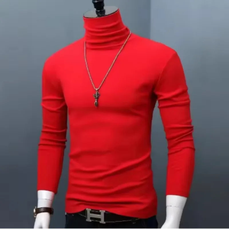 Winter Mens Turtleneck Sweaters Casual Thermal Long Sleeve Slim Fit Pullovers Stretch Basic Tops Sweatshirt Jumper Autumn TShirt