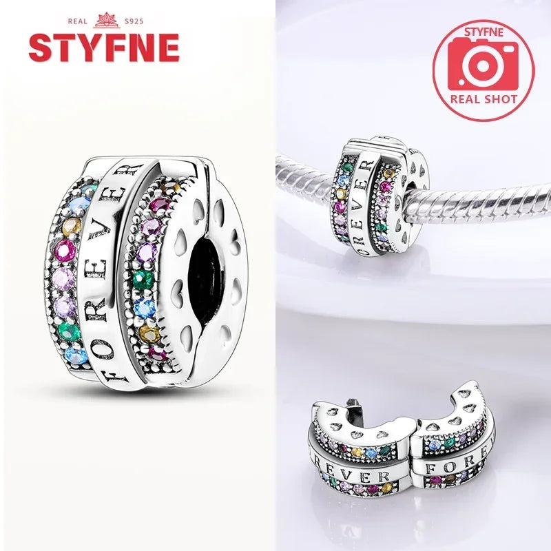 Real Silver 925 Clip Charms Heart Beads Stopper Safety Chain for Original Bracelet Making Fine Jewelry Gifts for Women Diy