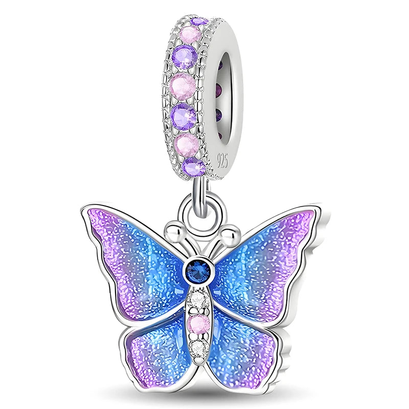 925 Sterling Silver Cute Butterfly Elephant Blue Series Charms Beads Fit Original Pan Bracelet Bangle High Quality DIY Jewelry