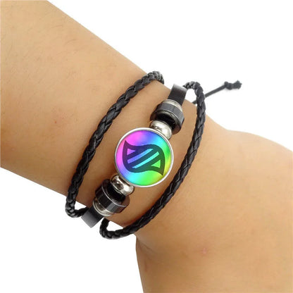 Anime Mega Stone Poke Snap Weave Leather Bracelet Glass Cabochon Adjustable Bangle Jewelry for Women Kids Gift