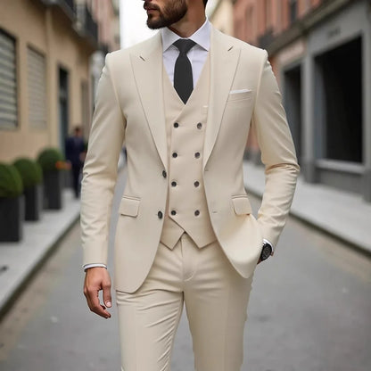 Classic Wedding Tuxedos Slim Fit Bridegroom For Men 3 Pieces Groomsmen Suit Male Formal Business Men Suits(Jacket+Vest+Pants）