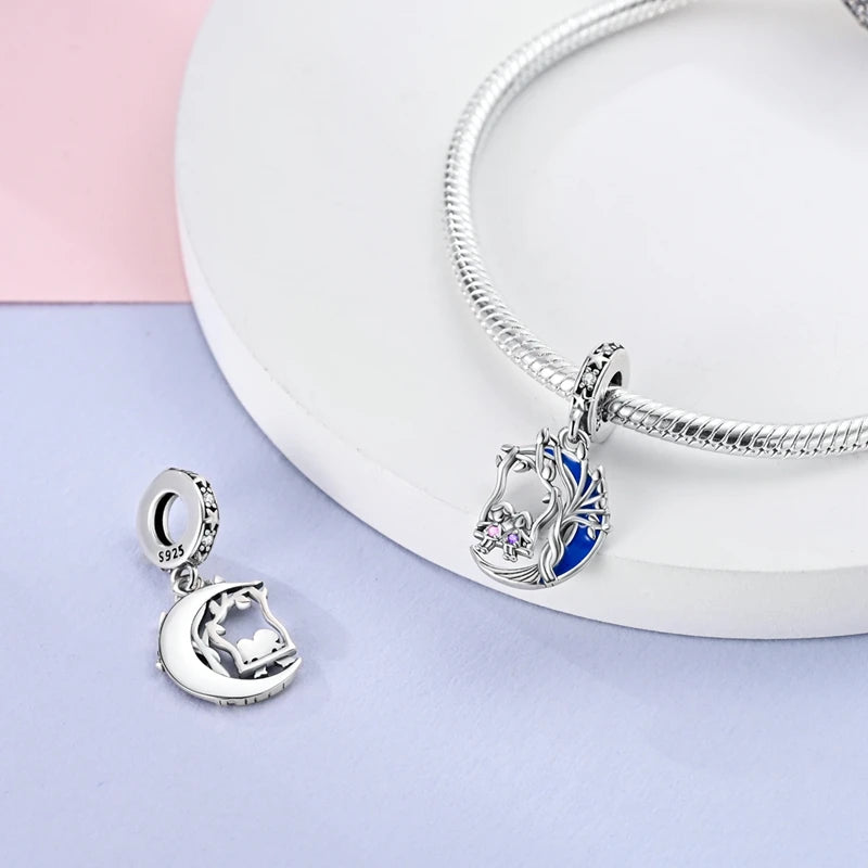 Fit Original Bracelet Silver Plated Cat Moon Shape Stars Love Charms Pendants For Women Jewelry Making Gift