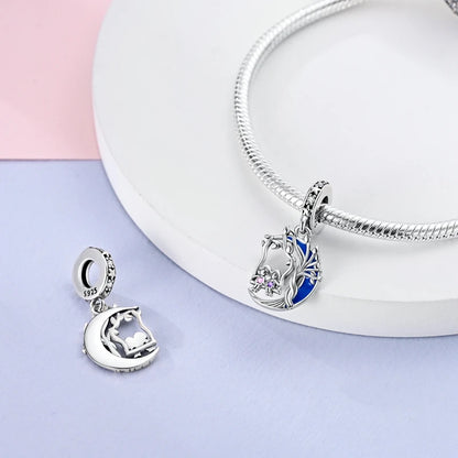 Fit Original Bracelet Silver Plated Cat Moon Shape Stars Love Charms Pendants For Women Jewelry Making Gift