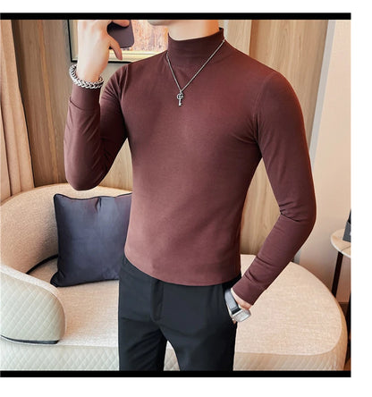 Men's T Shirts Autumn Winter New Turtleneck Long Sleeve T-Shirts For Men Clothing 2025 Slim Fit Casual Basic Tee Shirt Homme 5XL