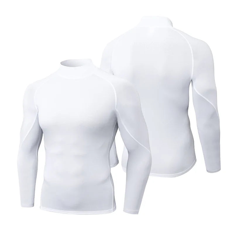 Men's High neck Long Sleeve Compression Shirts Cool Dry Sun Protection Sports Tights Undershirts Running Gym Tops