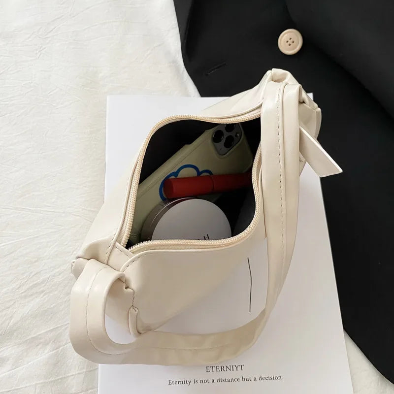 New Retro Soft PU Leather Women Shoulder Underarm Bags Casual Solid Color Small Top-Handle Handbags Ladies Fashion Shoulder Bags