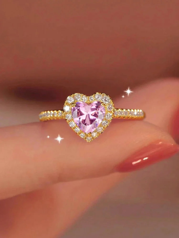 Gorgeous Zircon Shiny Love Heart Ring for Women Engagement Wedding Real 925 Sterling Silver Luxury High Quality Fine Jewelry