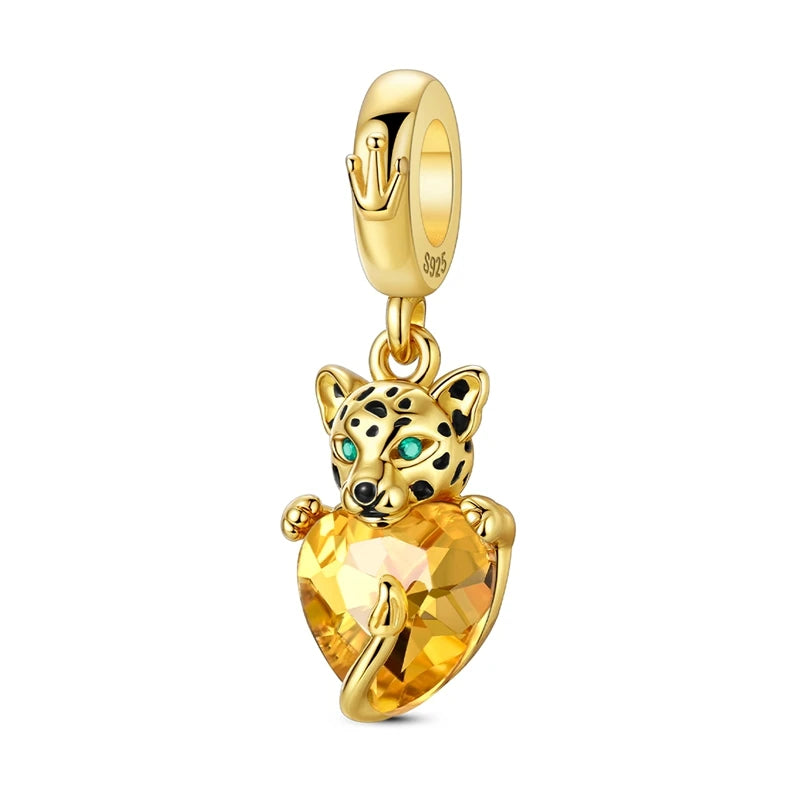 Gold Series 925 Sterling Silver Firefly Leopard Seahorse Crystal Ball Flower Charm Fit DIY Bracelet Necklace Boutique Party Gift