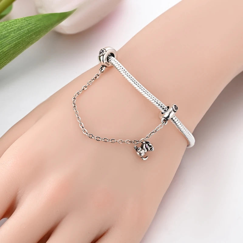 925 Silver Sparkling Cat Dog Charms Pendants Love Family Father Beads Fits Original Bracelet Gift for Women