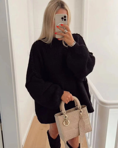 New Fall/winter Women's Sweater Solid Color Semi-turtleneck Casual Commuter Style Knit Pullover Loose Sweater Simple All-match