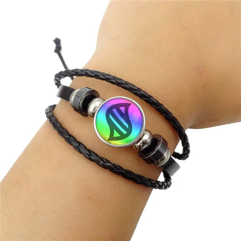 Anime Mega Stone Poke Snap Weave Leather Bracelet Glass Cabochon Adjustable Bangle Jewelry for Women Kids Gift