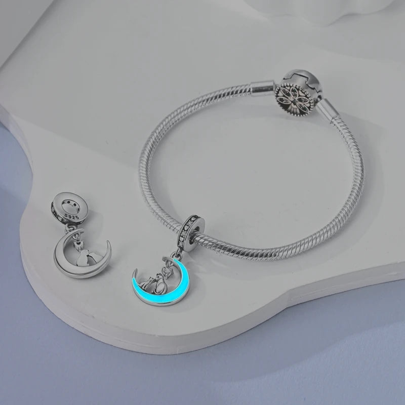 Fit Original Bracelet Silver Plated Cat Moon Shape Stars Love Charms Pendants For Women Jewelry Making Gift