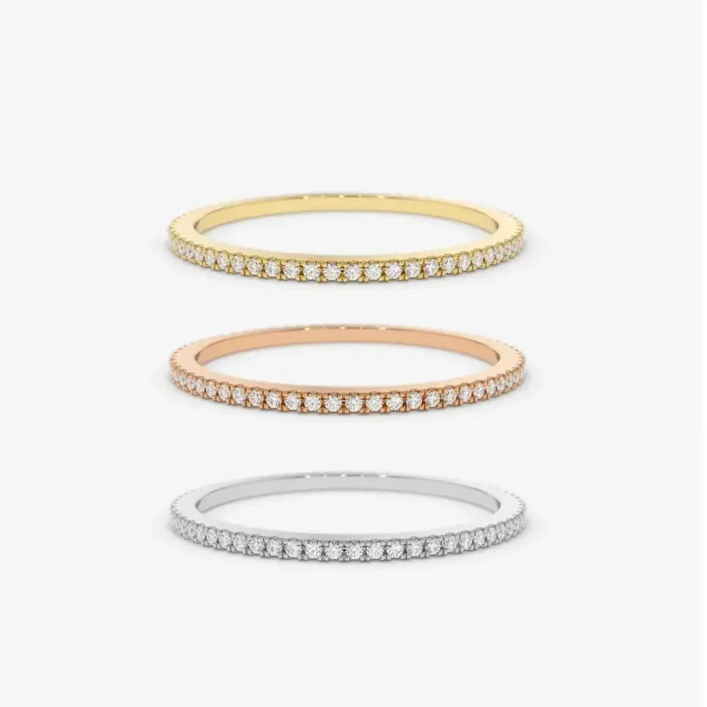 1/3PCS Thin Dainty Stackable Ring Mariasz Minimalist Full Eternity Band Cubic Zirconia Gold Color Plated Pave Rings for Women