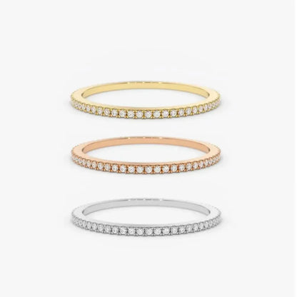 1/3PCS Thin Dainty Stackable Ring Mariasz Minimalist Full Eternity Band Cubic Zirconia Gold Color Plated Pave Rings for Women