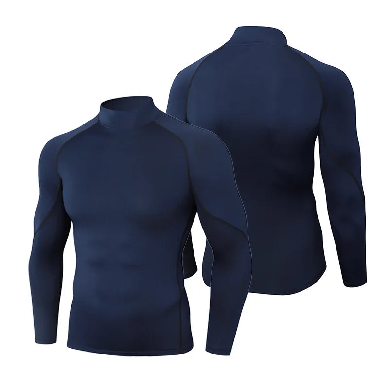 Men's High neck Long Sleeve Compression Shirts Cool Dry Sun Protection Sports Tights Undershirts Running Gym Tops