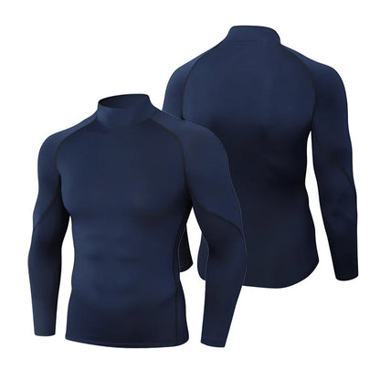 Men's High neck Long Sleeve Compression Shirts Cool Dry Sun Protection Sports Tights Undershirts Running Gym Tops