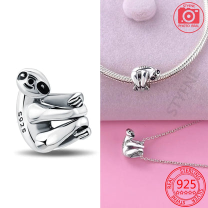 Silver 925 Openwork Elephant Hanging Sloth Charms Beads Fit Original Bracelet for Women Diy Fine Jewelry Making