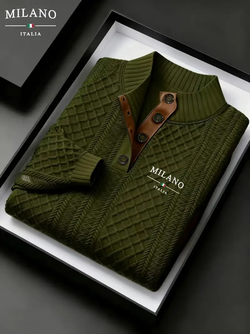 Men's Autumn Winter Stand Collar Knitted Sweater Casual Mature Fashionable All-over Patterned Crew Neck Pullover