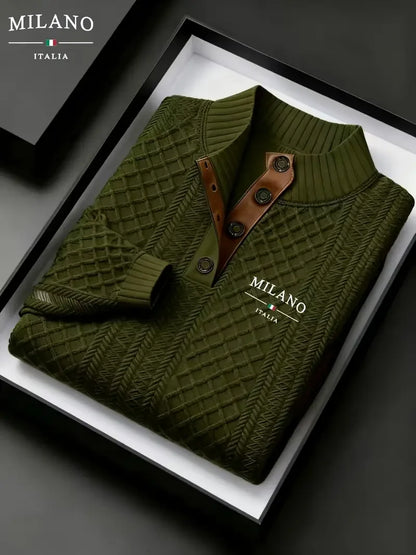 Men's Autumn Winter Stand Collar Knitted Sweater Casual Mature Fashionable All-over Patterned Crew Neck Pullover