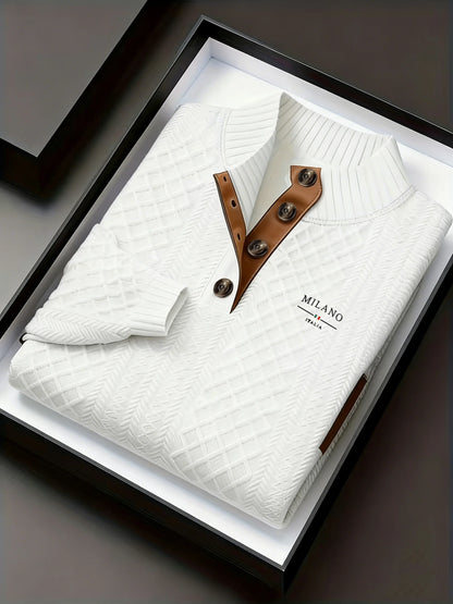 Men's Autumn Winter Stand Collar Knitted Sweater Casual Mature Fashionable All-over Patterned Crew Neck Pullover