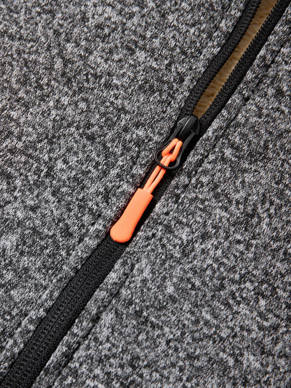 Men's Winter Warm Long Coat Zipper Jacket Zip Windbreaker Thick Fleece Windproof Overcoat Casual Contrast Color Hooded Jacket