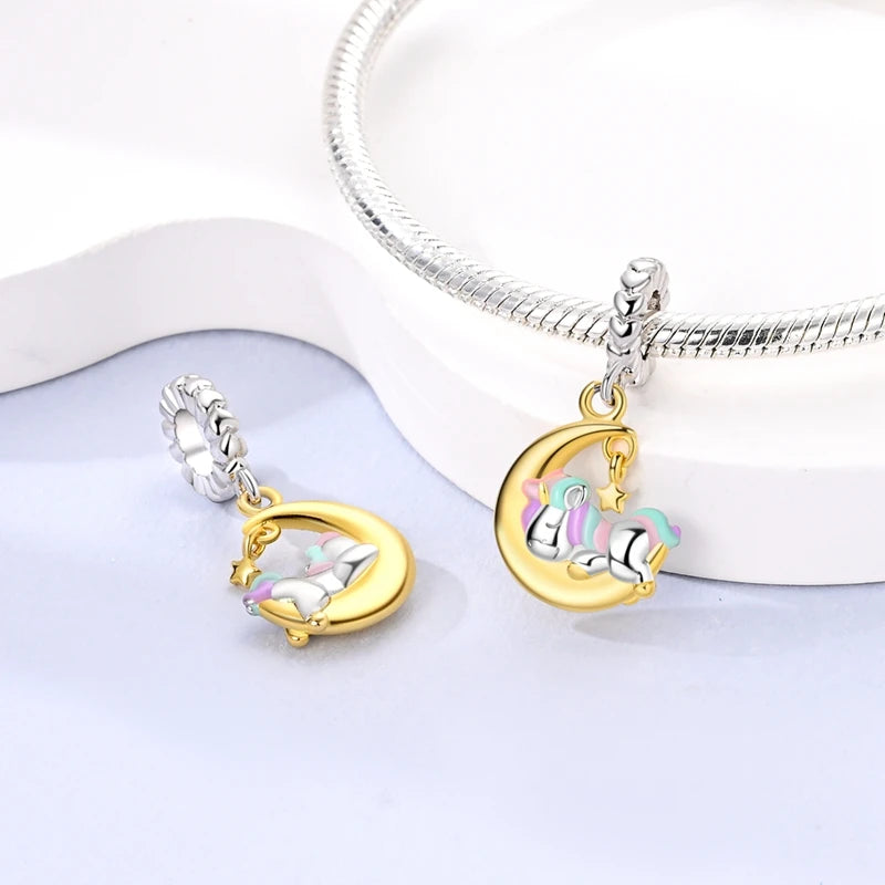 Fit Original Bracelet Silver Plated Cat Moon Shape Stars Love Charms Pendants For Women Jewelry Making Gift