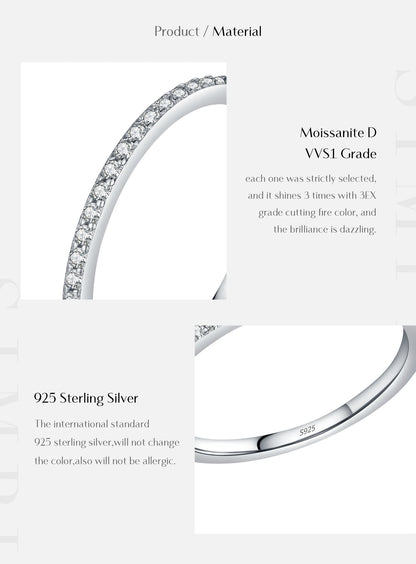 MODIAN Simple Eternity Moissanite Ring 925 Sterling Silver Sparkling Simple Thin Wedding Band Rings For Women Fine Jewelry