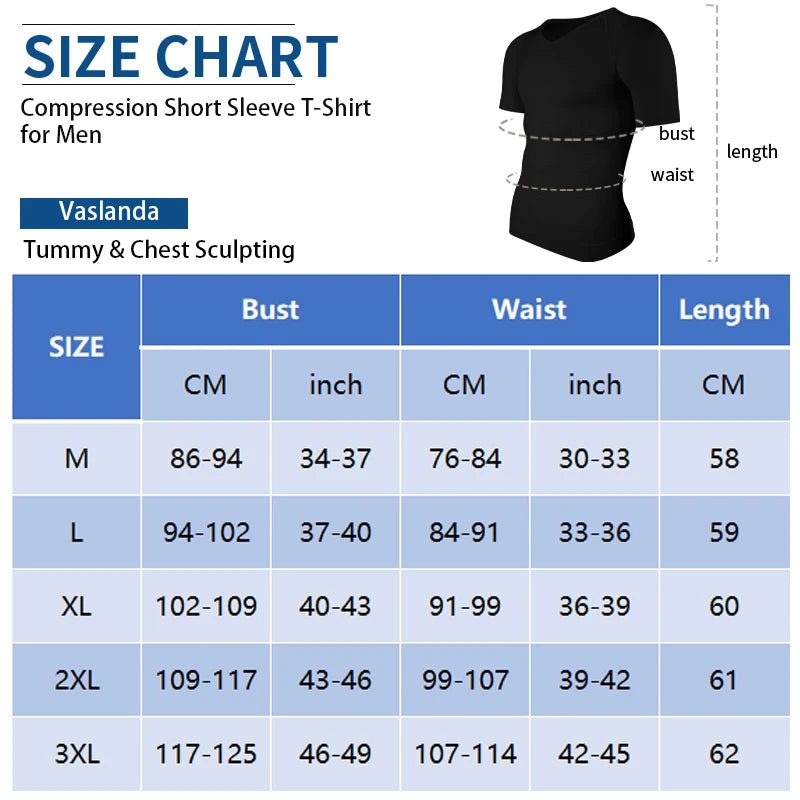 Mens Slimming Compression Shirt Body Shaper V-Neck Undershirt Shirts Workout Abs Abdomen Tummy Control Shapewear Tops