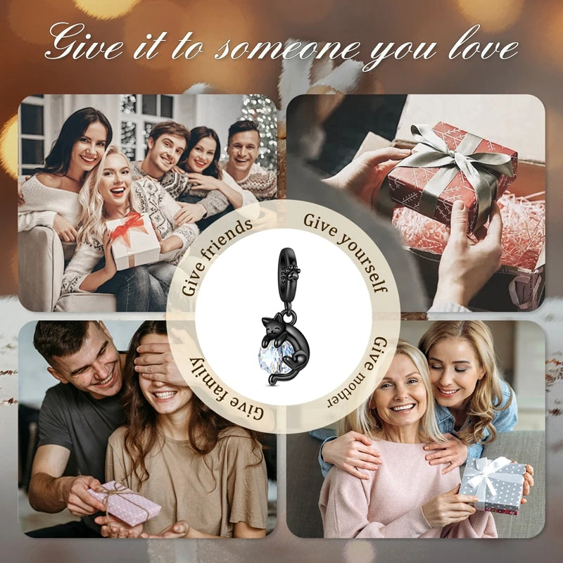 925 Silver Sparkling Cat Dog Charms Pendants Love Family Father Beads Fits Original Bracelet Gift for Women