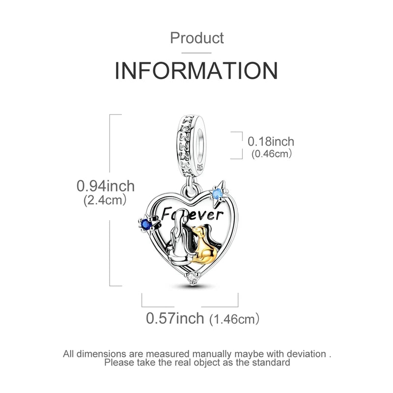 925 Silver Sparkling Cat Dog Charms Pendants Love Family Father Beads Fits Original Bracelet Gift for Women
