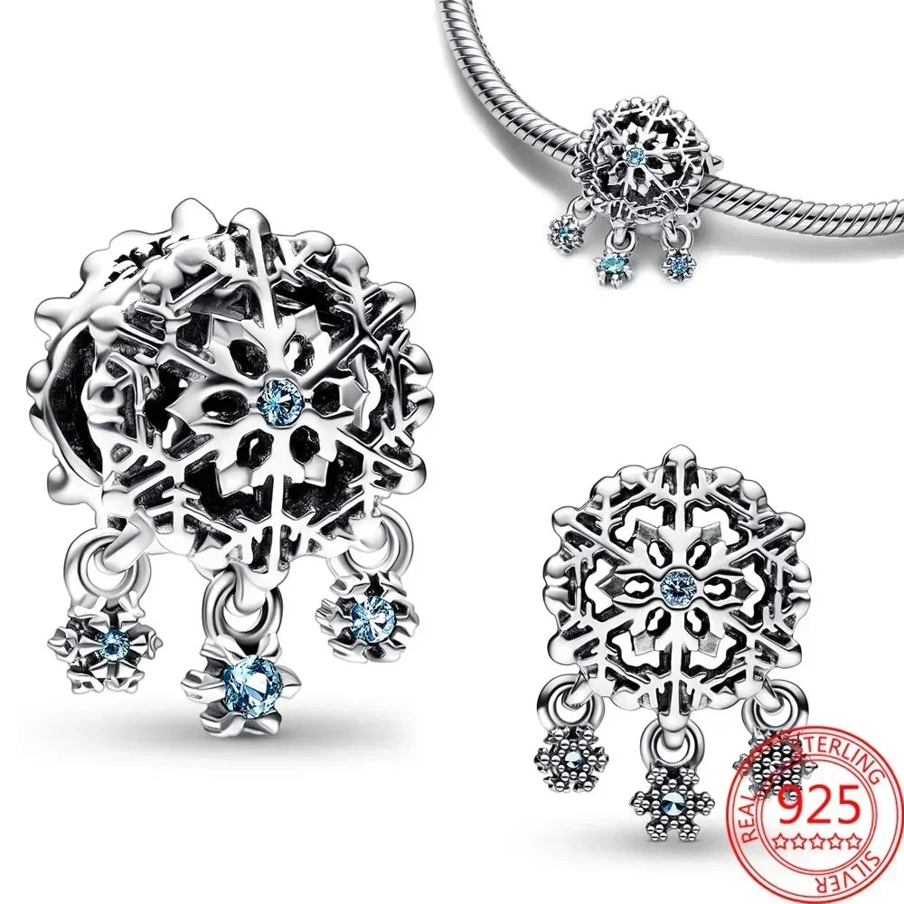 Original 925 Sterling Silver Christmas Charms Santa Claus Reindeer Snowflake Beads Fit Necklace Bracelets DIY Gifts Fine Jewelry