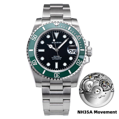 Sugess Watch of Men Diver NH35 Automatic Mechanical Wristwatch Date Sapphire Crystal Luminous Ceramic Bezel Waterproof 200M 2022