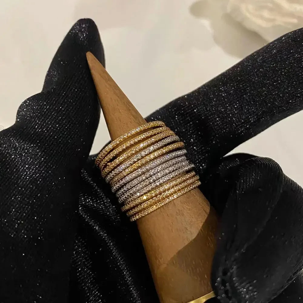 1/3PCS Thin Dainty Stackable Ring Mariasz Minimalist Full Eternity Band Cubic Zirconia Gold Color Plated Pave Rings for Women