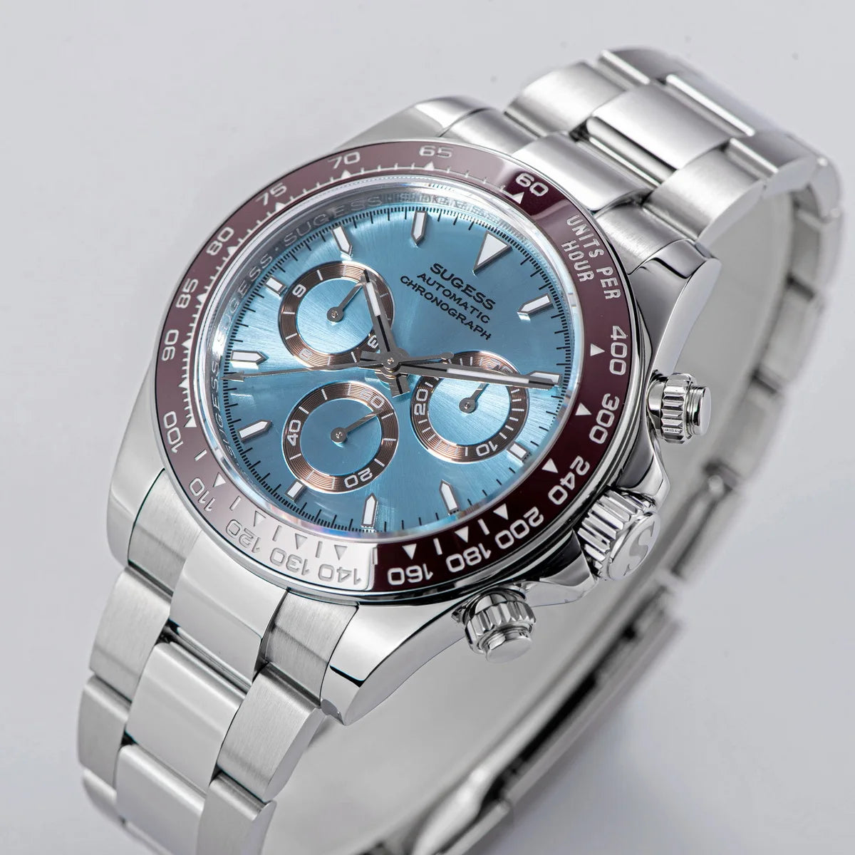 Sugess Diving Mens Watch Panda Automatic Mechanical Chronograph Peacock SL4801 Movement Wristwatch Waterproof Ceramic Bezel New