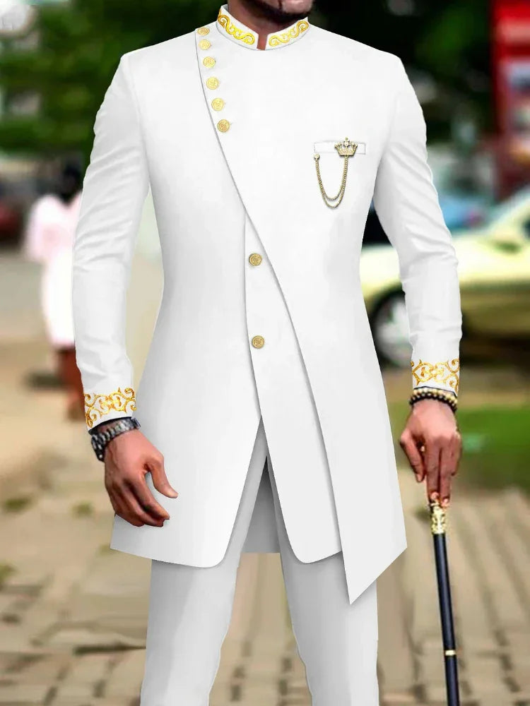 Classic African National Printing Batik Men's Casual 2PCS Suit For Wedding Dinner Event Suit terno masculinos complete costume