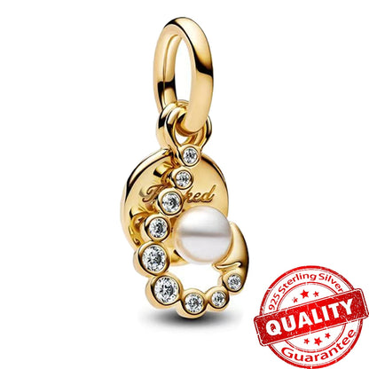 Gold Series 925 Sterling Silver Firefly Leopard Seahorse Crystal Ball Flower Charm Fit DIY Bracelet Necklace Boutique Party Gift