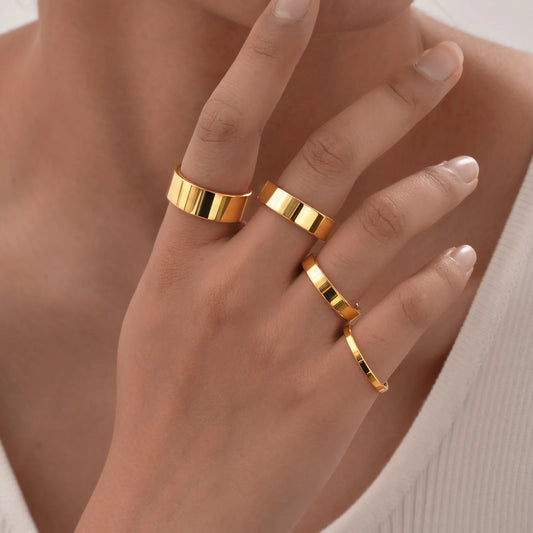 Basic 2/4/6 MM Wide Wedding Couple Ring for Women Men, PVD Gold Color Geometric Engagement Rings Finger Bands Jewelry