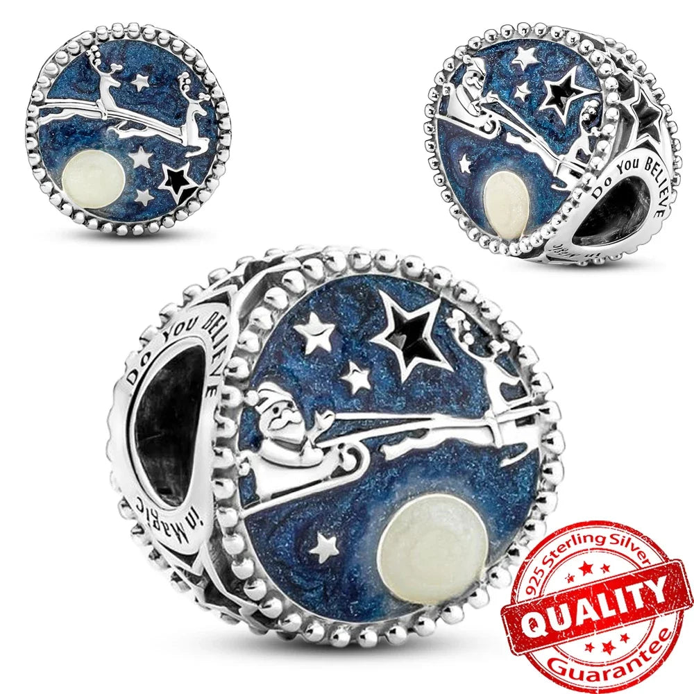 Original 925 Sterling Silver Christmas Charms Santa Claus Reindeer Snowflake Beads Fit Necklace Bracelets DIY Gifts Fine Jewelry