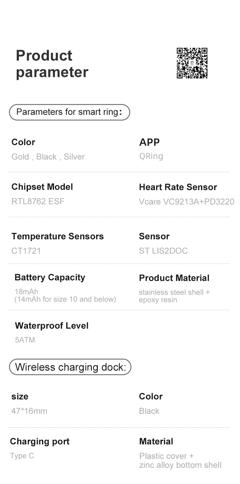 Uhoofit R10 Smart Ring with Charging Dock Men Women Health Sleep Heart Rate Monitoring IP68 & 5ATM Waterproof Multi-sport Mode