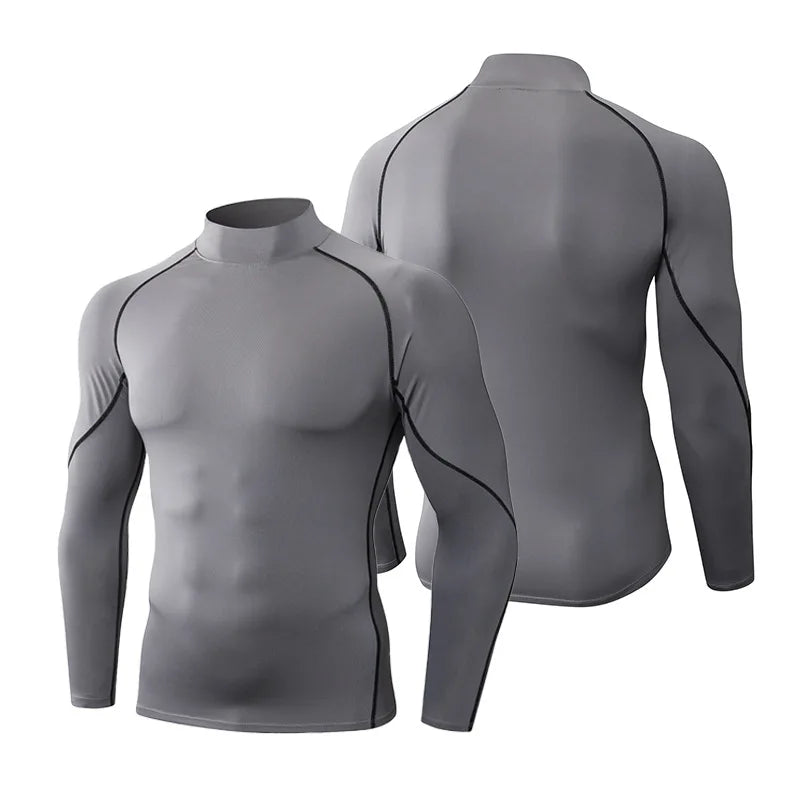 Men's High neck Long Sleeve Compression Shirts Cool Dry Sun Protection Sports Tights Undershirts Running Gym Tops
