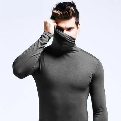 Winter Mens Turtleneck Sweaters Casual Thermal Long Sleeve Slim Fit Pullovers Stretch Basic Tops Sweatshirt Jumper Autumn TShirt