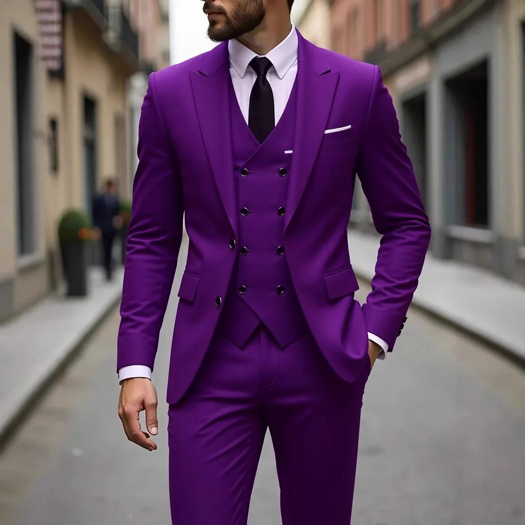Classic Wedding Tuxedos Slim Fit Bridegroom For Men 3 Pieces Groomsmen Suit Male Formal Business Men Suits(Jacket+Vest+Pants）